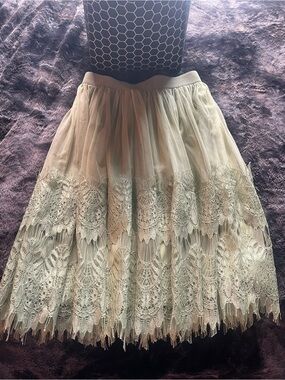 Cato Sage Green Lace A-Line Midi Skirt